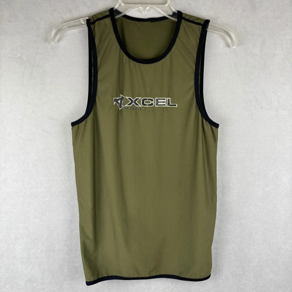 VTG Xcel Hawaii UV Shield Rash Guard Tank Top Olive USA L Fits S/M Surf READ